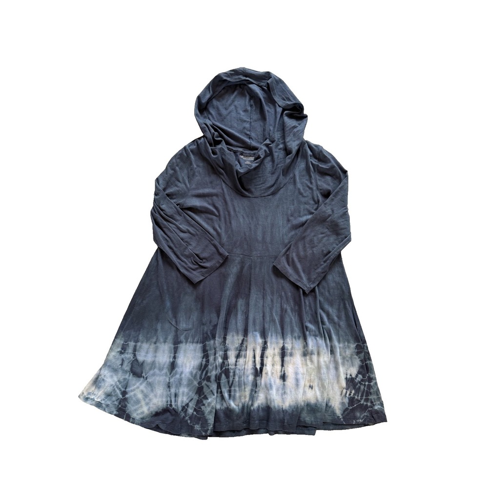 Soft Surroundings XL Hooded Cowl Neck Dress Blue Tie Dye Hem Boho Lounge USA - Picture 7 of 9